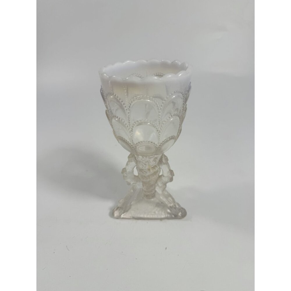Footed Vase Glass Northwood Beads and Bark White Opalescent Vase Decorative Cup - Picture 15 of 16
